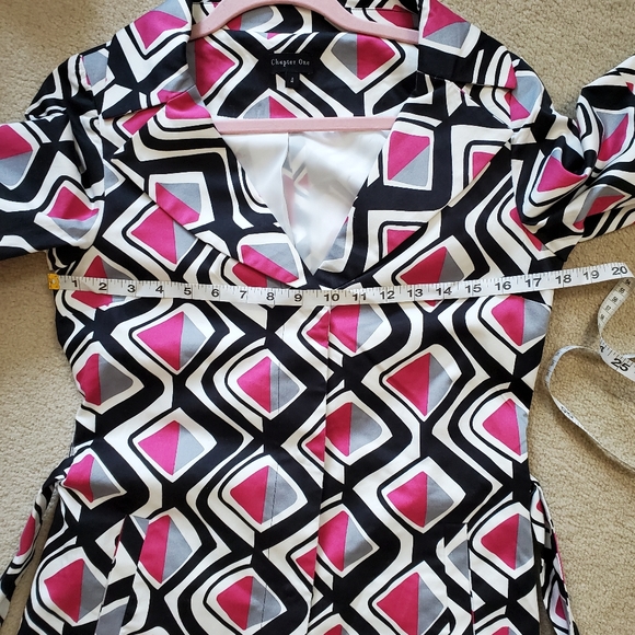 Chapter One printed belted jacket cotton 3/4 sleeve black white pink 4 xs small - Picture 11 of 12